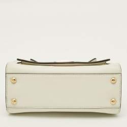 Pre Owned Fendi Peekaboo Front Pocket White Leather Top Handle Bag