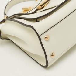 Pre Owned Fendi Peekaboo Front Pocket White Leather Top Handle Bag