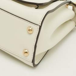 Pre Owned Fendi Peekaboo Front Pocket White Leather Top Handle Bag