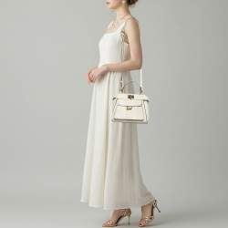 Pre Owned Fendi Peekaboo Front Pocket White Leather Top Handle Bag