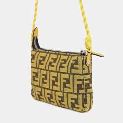 Pre Owned Fendi Fragment Hiroshi Fujiwara Collaboration Baguette Slim Clutch Yellow/Brown Canvas