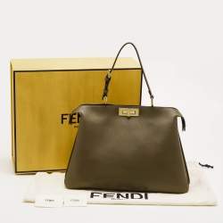 Pre Owned حقيبة فندي بيكابو ايس يو كبيرة ناعمة جلد زيتوني بمسكة علوية