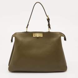 Pre Owned حقيبة فندي بيكابو اي س يو كبيرة ناعمة جلد زيتوني بمسكة علوية