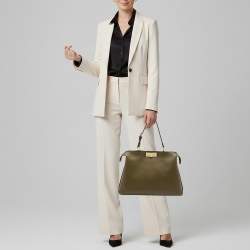 Pre Owned حقيبة فندي بيكابو ايس يو كبيرة ناعمة جلد زيتوني بمسكة علوية