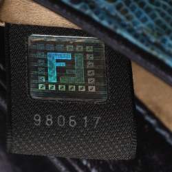 Pre Owned Fendi Vanity Mirror Metallic Blue Lizard Leather Clutch