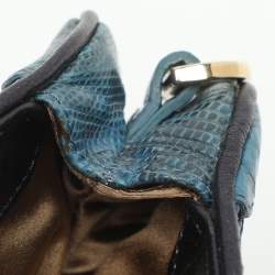 Pre Owned Fendi Vanity Mirror Metallic Blue Lizard Leather Clutch