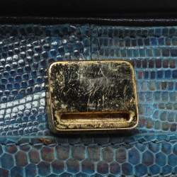 Pre Owned Fendi Vanity Mirror Metallic Blue Lizard Leather Clutch