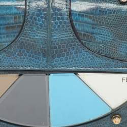 Pre Owned Fendi Vanity Mirror Metallic Blue Lizard Leather Clutch