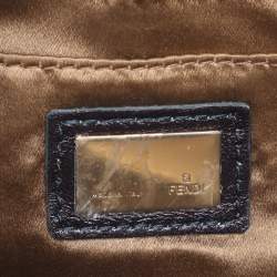 Pre Owned Fendi Vanity Mirror Metallic Blue Lizard Leather Clutch