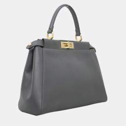 Pre Owned Fendi Grey Leather Peekaboo Bag