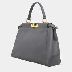 Pre Owned Fendi Grey Leather Peekaboo Bag