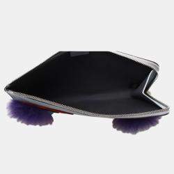 Pre Owned Fendi Monster Light Blue Leather Clutch Bag