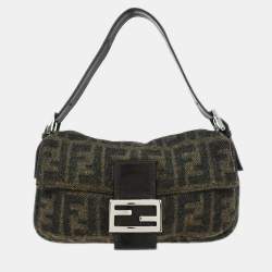 Pre Owned Fendi Brown Wool Baguette Handbag