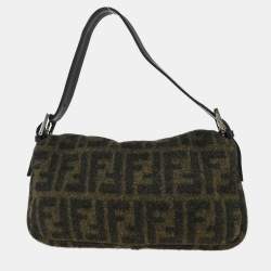 Pre Owned Fendi Baguette Brown Wool Shoulder Bag