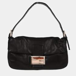 Pre Owned Fendi Black Lambskin Baguette Handbag