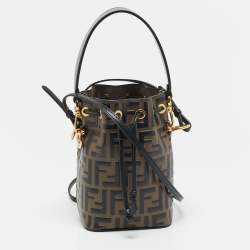 Pre Owned Fendi Mon Tresor Mini Black/Brown FF Leather Bucket Bag