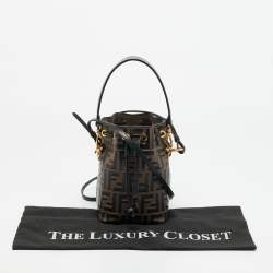 Pre Owned Fendi Mon Tresor Mini Black/Brown FF Leather Bucket Bag