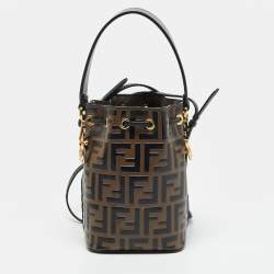 Pre Owned Fendi Mon Tresor Mini Black/Brown FF Leather Bucket Bag