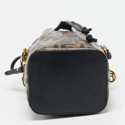 Pre Owned Fendi Mon Tresor Mini Black/Brown FF Leather Bucket Bag