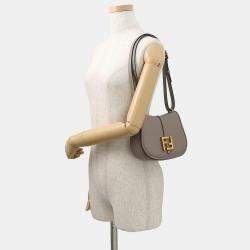 Pre Owned Fendi C'Mon Shoulder Bag Greige Leather Size Small