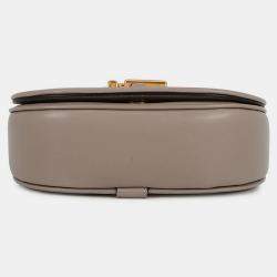 Pre Owned Fendi C'Mon Shoulder Bag Greige Leather Size Small