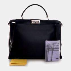 Pre Owned Fendi Peekaboo Monster Eyes Large Calfskin Leather Top Handle Bag