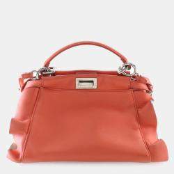 Pre Owned Fendi Peekaboo Iconic Waves Mini Nappa Leather Satchel Bag