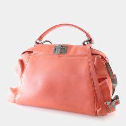 Pre Owned Fendi Peekaboo Iconic Waves Mini Nappa Leather Satchel Bag