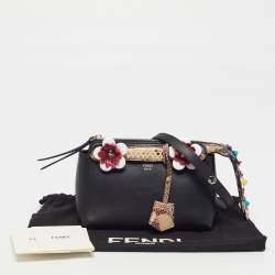 Pre Owned Fendi Flowerland By The Way Mini Black Leather and Python Trim Shoulder Bag