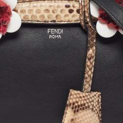 Pre Owned Fendi Flowerland By The Way Mini Black Leather and Python Trim Shoulder Bag