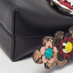 Pre Owned Fendi Flowerland By The Way Mini Black Leather and Python Trim Shoulder Bag