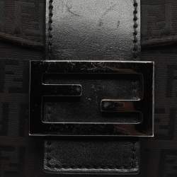 Pre Owned Fendi Forever Brown/Black Zucchino Canvas and Leather Baguette Bag