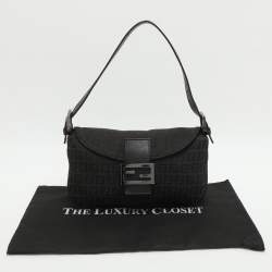 Pre Owned Fendi Forever Brown/Black Zucchino Canvas and Leather Baguette Bag