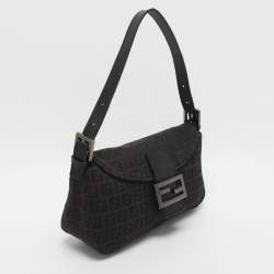 Pre Owned Fendi Forever Brown/Black Zucchino Canvas and Leather Baguette Bag