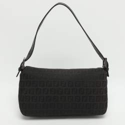 Pre Owned Fendi Forever Brown/Black Zucchino Canvas and Leather Baguette Bag