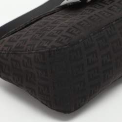 Pre Owned Fendi Forever Brown/Black Zucchino Canvas and Leather Baguette Bag