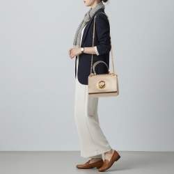 Pre Owned حقيبة فاندي كان أي لوغو جلد بيج/بني و مخمل إف إف بيد علوية