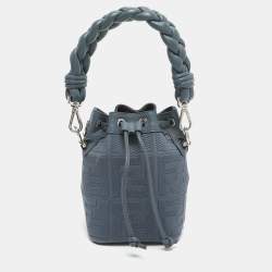 Pre Owned Fendi Mon Tresor Mini Blue Canvas Leather Bucket Bag