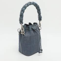 Pre Owned Fendi Mon Tresor Mini Blue Canvas Leather Bucket Bag