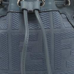 Pre Owned Fendi Mon Tresor Mini Blue Canvas Leather Bucket Bag
