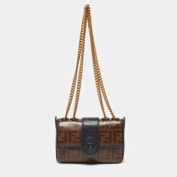 Pre Owned حقيبة كتف فندي زوكا مطلية قماش أسود/بني صغيرة 1974