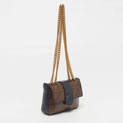 Pre Owned حقيبة كتف فندي زوكا مطلية قماش أسود/بني صغيرة 1974