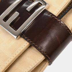 Pre Owned Fendi Zucca Beige Linen Shoulder Bag