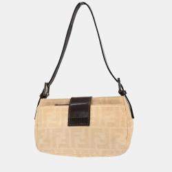Pre Owned Fendi Zucca Beige Linen Shoulder Bag