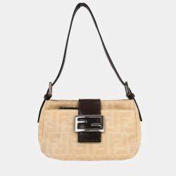 Pre Owned Fendi Beige Linen Zucca Handbag