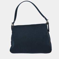 Pre Owned Fendi Mamma Baguette Navy Canvas Shoulder Bag
