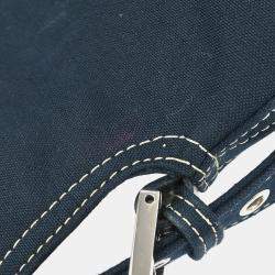 Pre Owned Fendi Mamma Baguette Navy Canvas Shoulder Bag