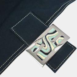 Pre Owned Fendi Mamma Baguette Navy Canvas Shoulder Bag