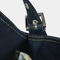 Pre Owned Fendi Mamma Baguette Navy Canvas Shoulder Bag