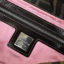 Pre Owned Fendi Floral Embroidered Baguette Brown Zucca Canvas Shoulder Bag